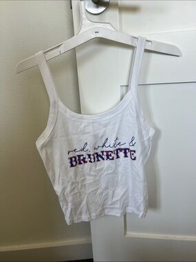 White Graphic Tank Top - "Red, White & Brunette"